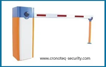 Barrera vehicular automática WEJOIN de brazo recto de uso rudo instalada con poste descansa-brazo en accesos industriales de León Guanajuato